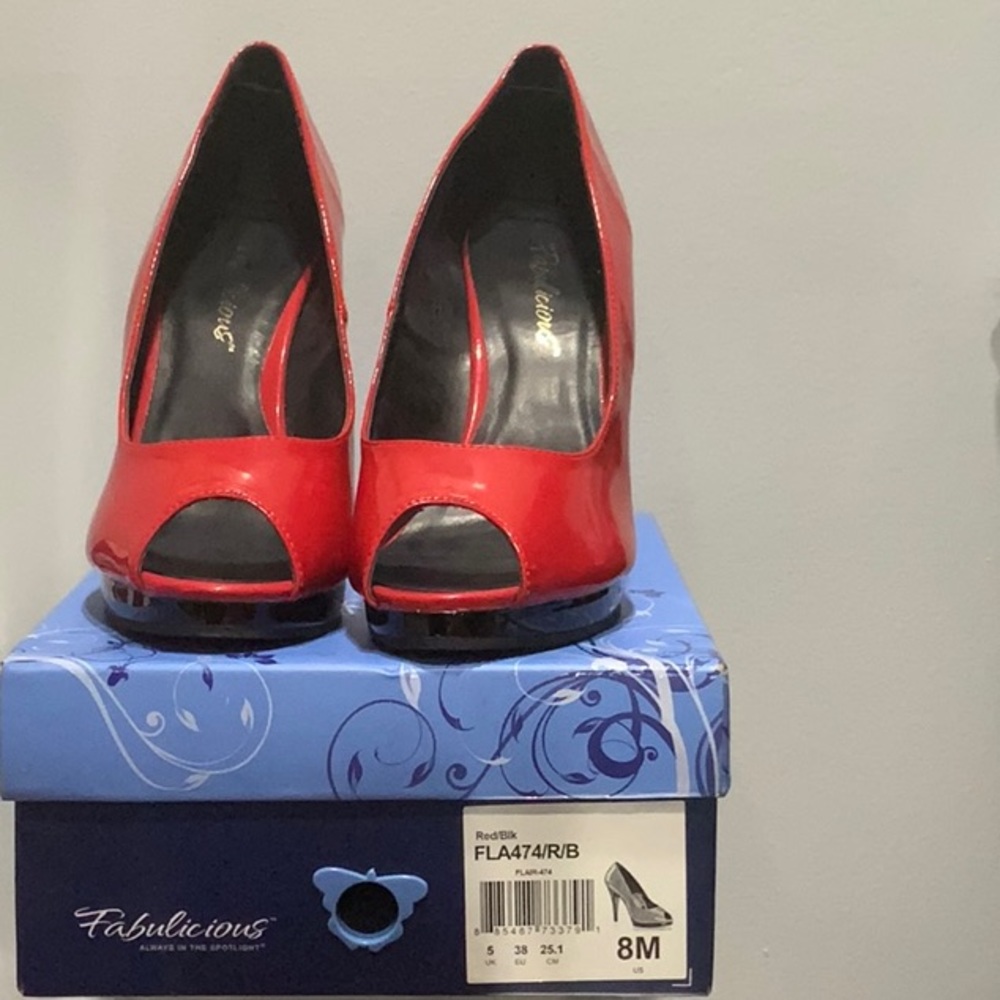 Pleaser Red Peep Toe Heels View 4